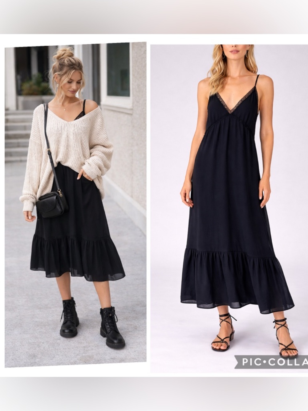 I Joah Black Slip Maxi Dress Lace Trim Strappy Back Boho Festival Size L